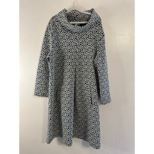 Tyler Boë 3/4 Length Sleeve Kristen Preppy Navy Greek Key Pleated Knit Dress Med